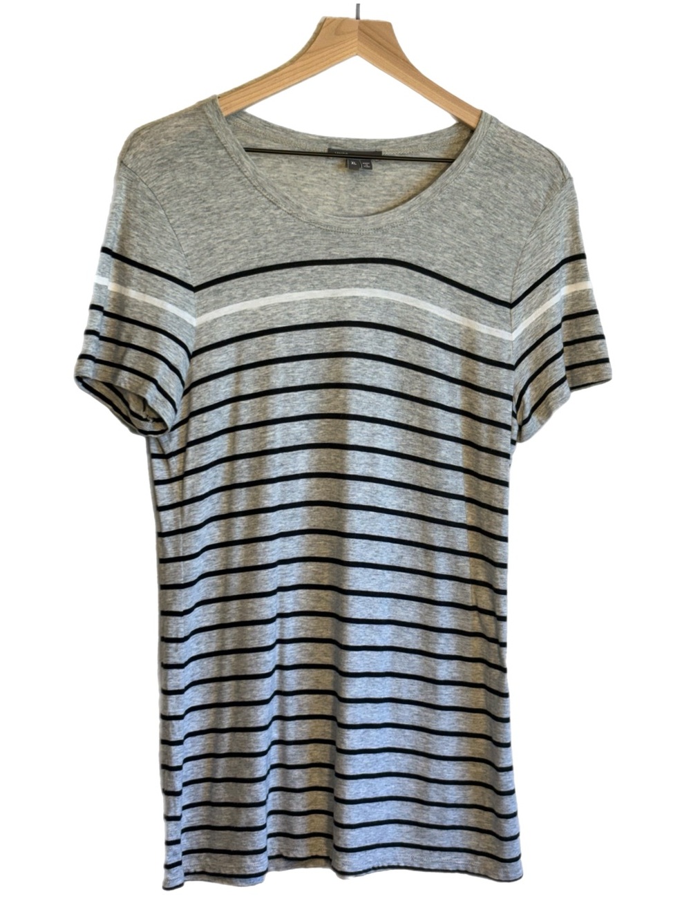 Vince Striped Pima Cotton Modal Scoop Neck Short Sleeve T-Shirt Gray black XL
